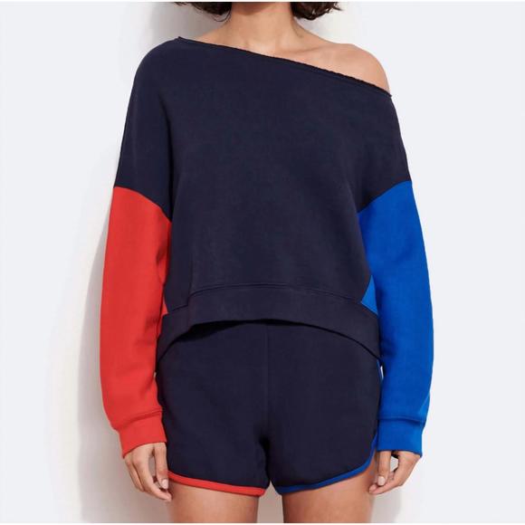 SUNDRY Tops - NEW SUNDRY colorblock one shoulder sweatshirt in navy